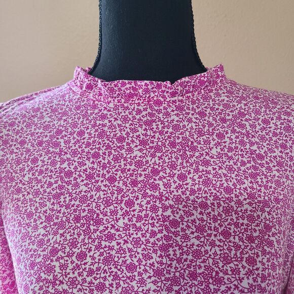 Adrianna Papell Pink Floral Top Women's Size Small High Neck 3/4 Sleeve Stretch - Picture 8 of 11